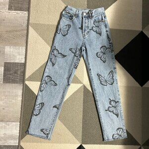 PacSun Butterfly Print BUTTON FLY High Rise Straight Jeans Junior's Size 22